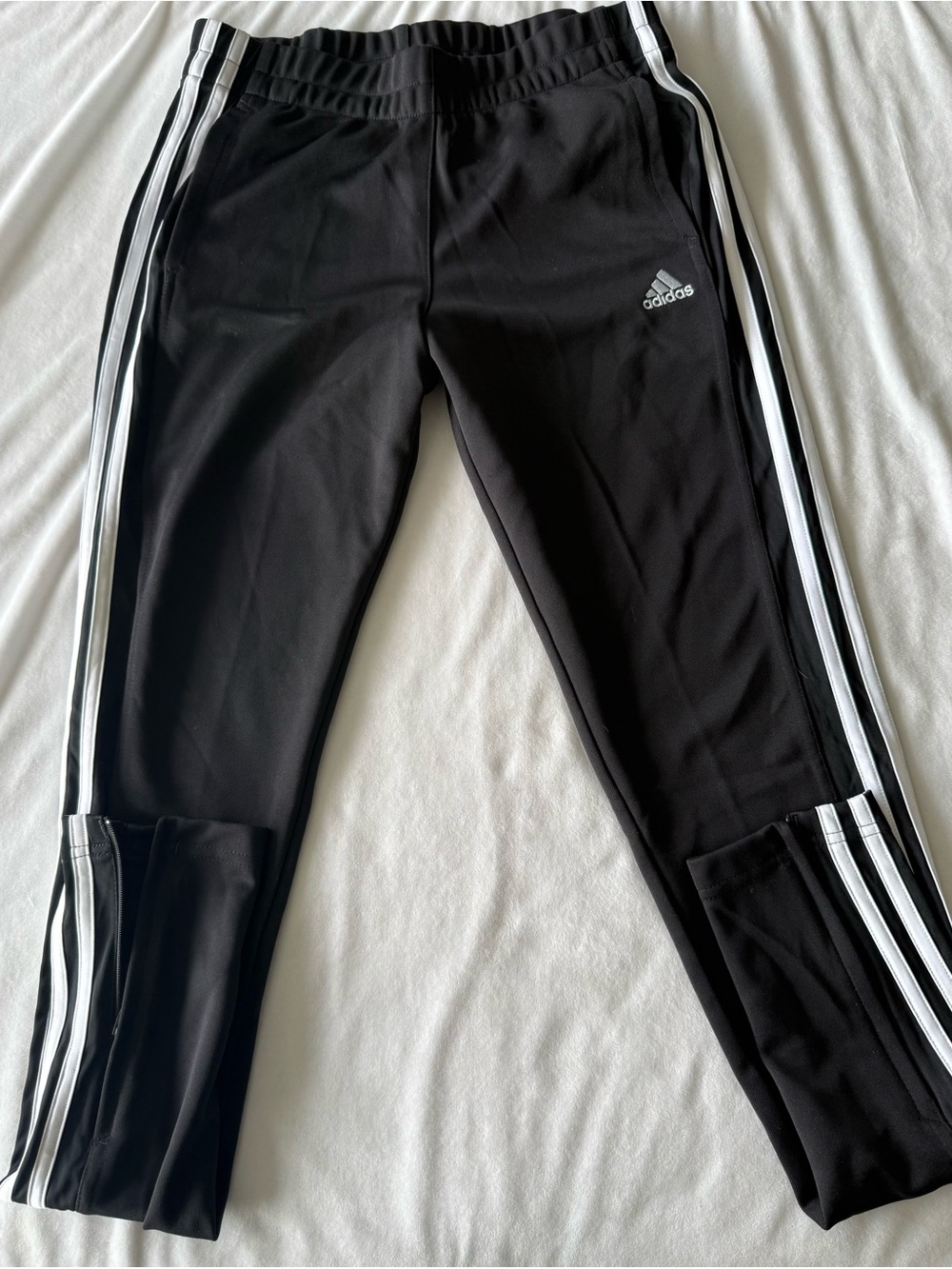 adidas men’s  Black Track Pants with White Stripes